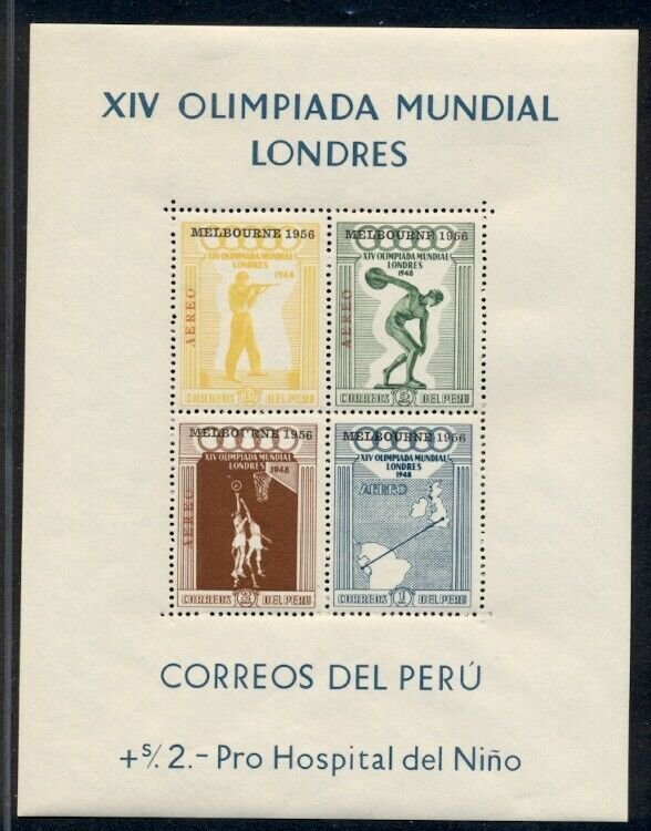 PERU #C81a, Olympic Souvenir sheet, og, NH, VF, Scott $50.00