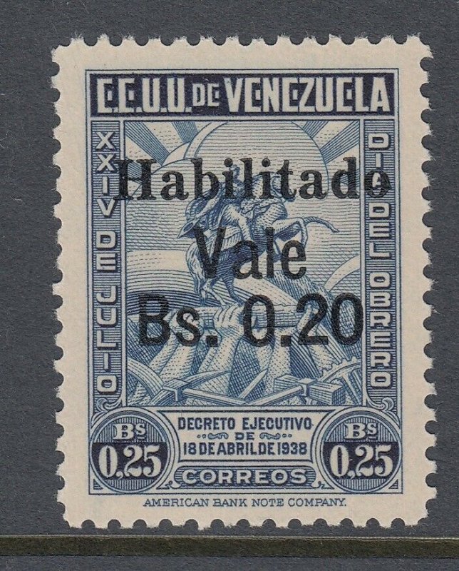 Venezuela 1943 20c on 25c Blue VLM Mint. Scott 387