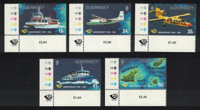 Guernsey Ferry Airplanes Ship Map Transport 5v Corners SG#645-649 SALE BELOW