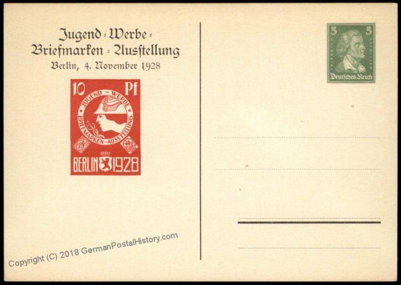 Germany 1928 Youth Stamp Expo Berlin Private Ganzsachen Postal Card Cover 68519