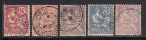 France 1902 used Scott #133-#137 Set of 5 Rights of Man