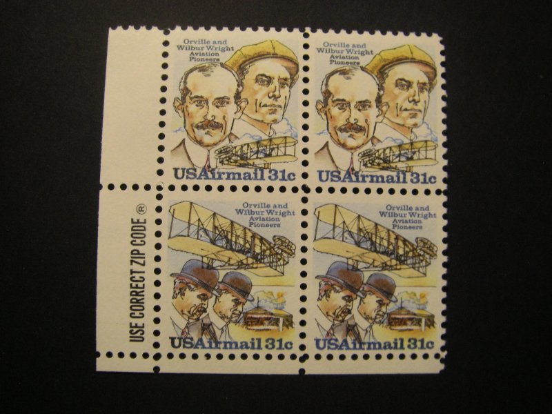Scott C91-C92 or C92a, 31c Wright Brothers, Zip block LL, MNH Airmail Beauty