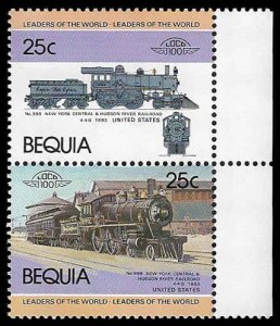 Bequia #8 MNH Se-Tenant Pair; 25c Locomotive - No 999 NY Central & Hudson (1984)