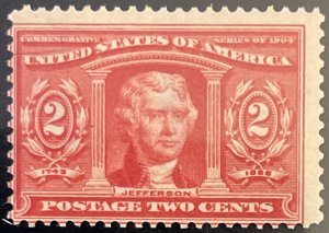 Scott #324 1904 2¢ Louisiana Purchase Thomas Jefferson MNH OG