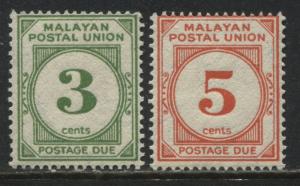 Federated Malay States 1951 3 cents and 5 cents Postage Dues mint o.g.