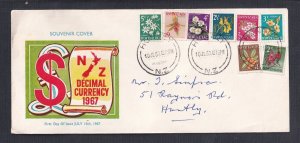 NEW ZEALAND 1967 DECIMAL CURRENCY VALUES CACHETED FIRST DAY COVER HUNTLY