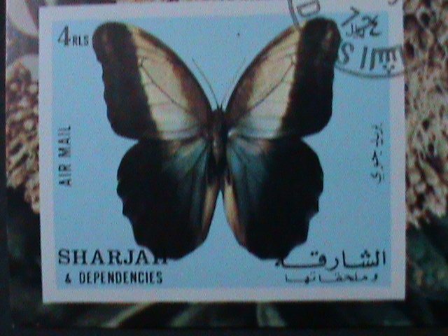 ​SHARJAH-AIRMAIL-1972 COLORFUL BEAUTIFUL LOVELY BUTTERFLY-CTO-IMPERF S/S VF