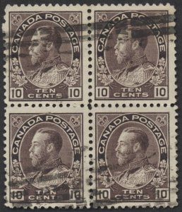 Canada #116 Two 10c Admiral Blocks of 4 Different Plum Shades