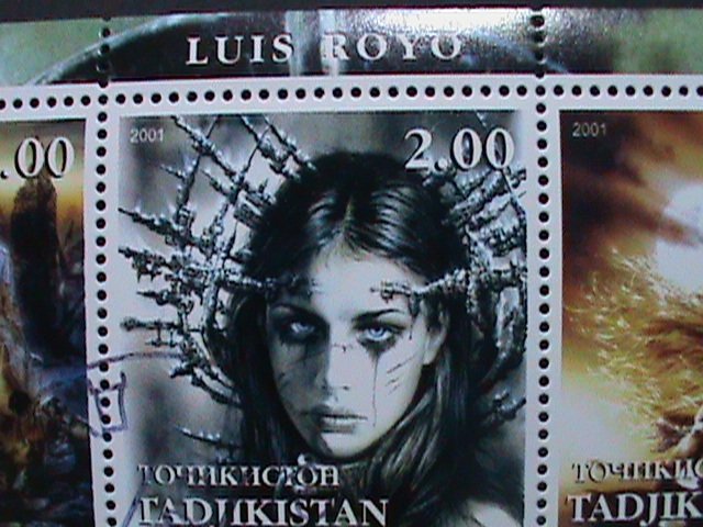 ​TAJIKISTAN STAMP:2001 FAMOUS NUDE PAINTING-LUIS ROYO-CTO-STAMP S/S SHEET-VF