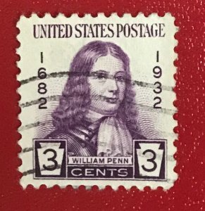 1932 US Sc 724 used 3 cent William Penn CV$.25 Lot 1673