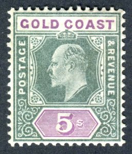 Gold Coast 1902 KEVII. 5s green & mauve. Mint (NH). SG46.