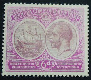 Bermuda 1921 GV Tercentenary Six Pence SG 67 mint