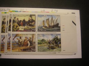 Scott 2620 - 2623 or 2623a, 29c Voyages of Columbus, PB4 #1111 1 UR, MNH Beauty