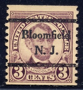 Bloomfield NJ, 600-44 Bureau Precancel, 3¢ coil Lincoln