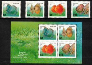 SINGAPORE 2002 $1-$10 Fish; Scott 1018-21, 1021a; MNH