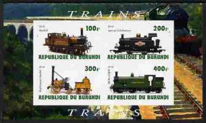 Burundi 2010 Steam Locomotives #1 imperf sheetlet contain...