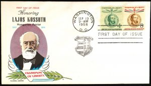 U.S. Used #1117-18 4c/8c Lajos Kossuth Fluegel First Day Cover. Unaddressed.