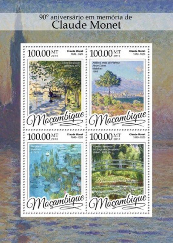 WD04-13-19-Mozambique - 2016 Artist Claude Monet - 4 Stamp Sheet - MOZ16307a