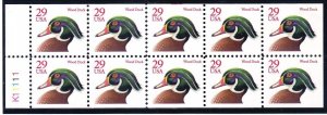 US 2485a MNH 1991 29¢ Wood Duck Booklet Pane of 10 Plate #K11111