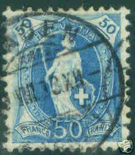 Switzerland Scott 86 50c blue 1882 stamp CV$21