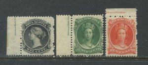 Nova Scotia 1860 1, 8 1/2, and  10 cents with inscriptions mint o.g. hinged