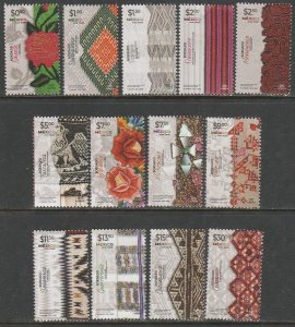 MEXICO 3306-3318, TEXTILE ART, NEW DEFINITIVE ISSUE, COMPLETE SET. MINT NH VF