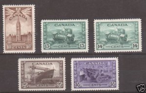 Canada Sc 257-261 MLH. 1942 War Issue, fresh & VF