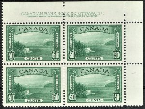 [st1424] CANADA 1938 Scott#244 MNH Plate #1 Upper Right Block of 4