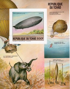 Chad 1984 Mi#Bl.225B Graf Zeppelin-J.Verne Ballon-Elephant S/S Imperforated MNH