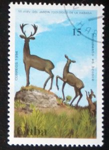 CUBA Sc# 3610 HAVANA ZOO BRONZE STATUE deer 15c 1994  used cto