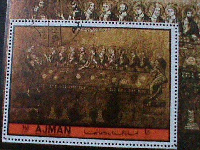 ​AJMAN-1972 WORLD FAMOUS RELIGIOUS ART PAINTING-THE LAST SUPPER-CTO S/S VF