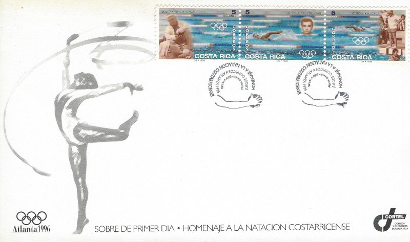 COSTA RICA SUMMER OLYMPIC GAMES, ATLANTA, SWIMMERS, Sc 491 FDC 1996