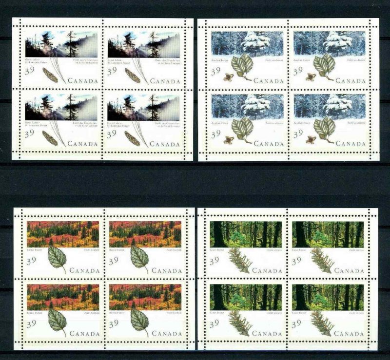 Canada Majestic Forests 1990 Tree Leaf Plant Flora Sc 1283-1286a Panes of 4 MNH