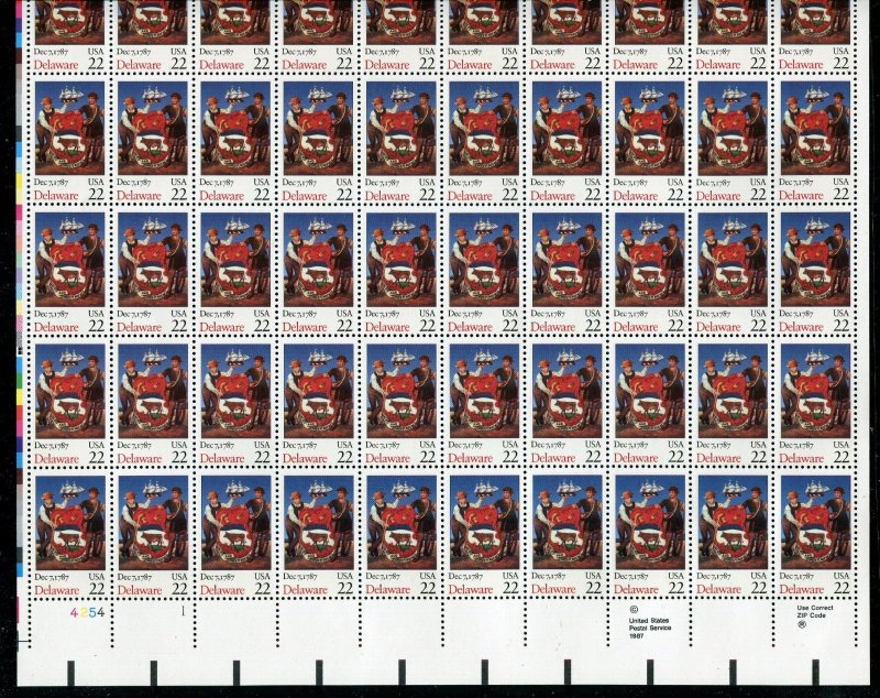 2336 Delaware Statehood Sheet of 50 22¢ Stamps MNH