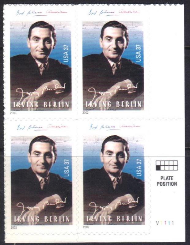 #3669, PB-4L/R Irving Berlin .37 cent, MNH.