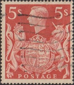 Great Britain #250 1939 5S Red Coat-of-Arms USED-F-VF.