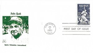 1983 FDC, #2046, 20c Babe Ruth, Sports Philatelists International D-1117