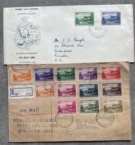 AUSTRALIA - Norfolk Island GVI SG1-12a, 1947-59 set on two FDCs, VFU. Cat £28.