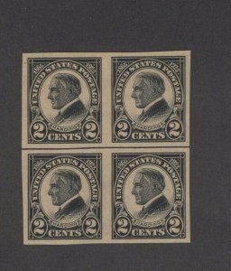 Scott 611 - Harding 2 Cent. Imperf  Line Block Of 4. MH. OG.     #02 611b4