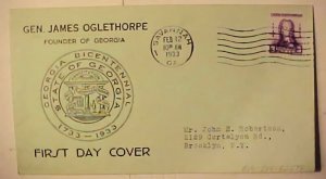 USA FDC 1933 OGLETHORPE # 726-14A + 726-4 CAT $40.00