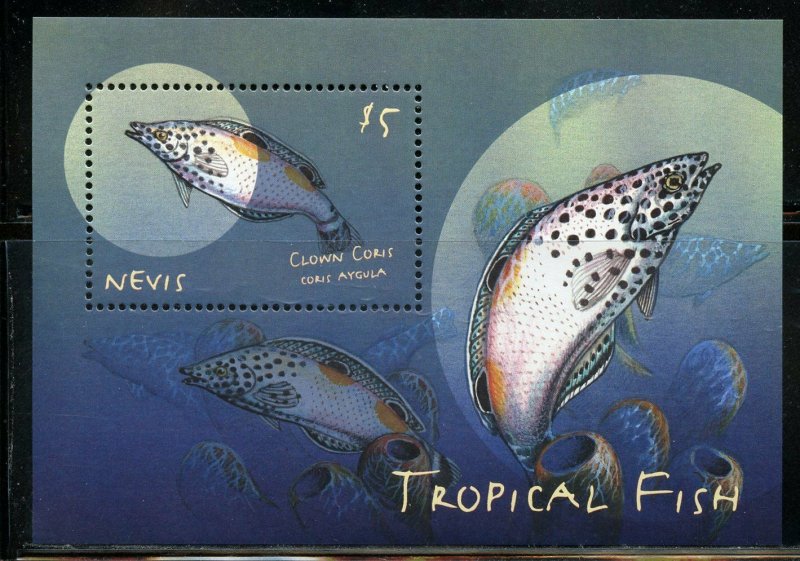 NEVIS TROPICAL FISH I/II SET OF TWO  SHEETS & TWO SOUVENIR SHEETS MINT NH  