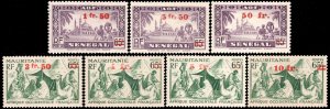 French West Africa #1-7 MNH - Stamps of Senegal and Mauritania Surcharged (1943)