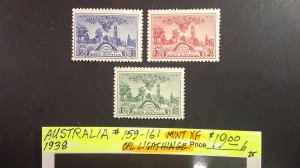 Australia 1938 Scott# 159-161 Mint OG XF Light Hinge CPL (3)