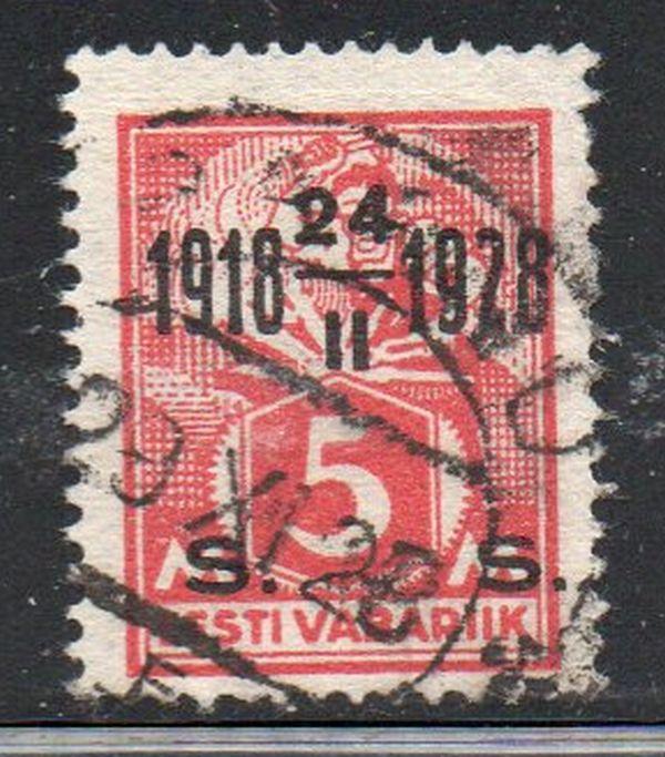 Estonia Sc 85 1928 5m surcharged 10th Anniversary stamp used