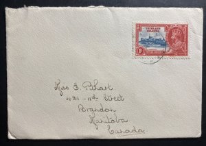 1935 Falkland Island Cover To Brandon Canada King George V silver jubilee Stamp