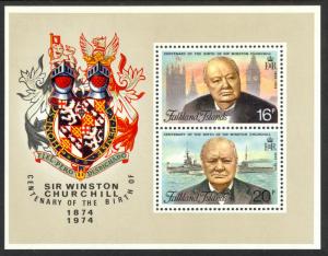 FALKLAND ISLANDS 1974 SIR WINSTON CHURCHILL Souvenir Sheet Sc 236a MNH