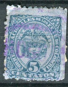 COLOMBIA; 1886 classic perf Condor issue used Shade of 5c. Postmark