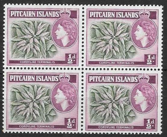 PITCAIRN ISLANDS SG18 ½d GREEN & REDISH LILAC BLOCK OF 4    MNH