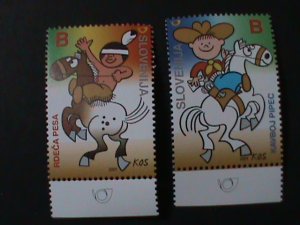 ​SLOVENIA-2001-CARTOONS-BABY COWBOY & BABY INDIAN ON HORSE MNH VERY FINE