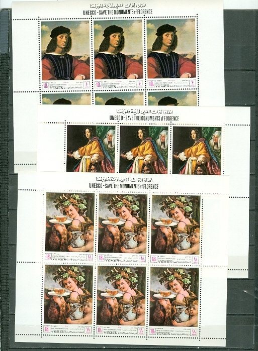 YEMEN 1968 SAVE FLORENCE PAINTINGS  SET SHEETS of 6...  MNH